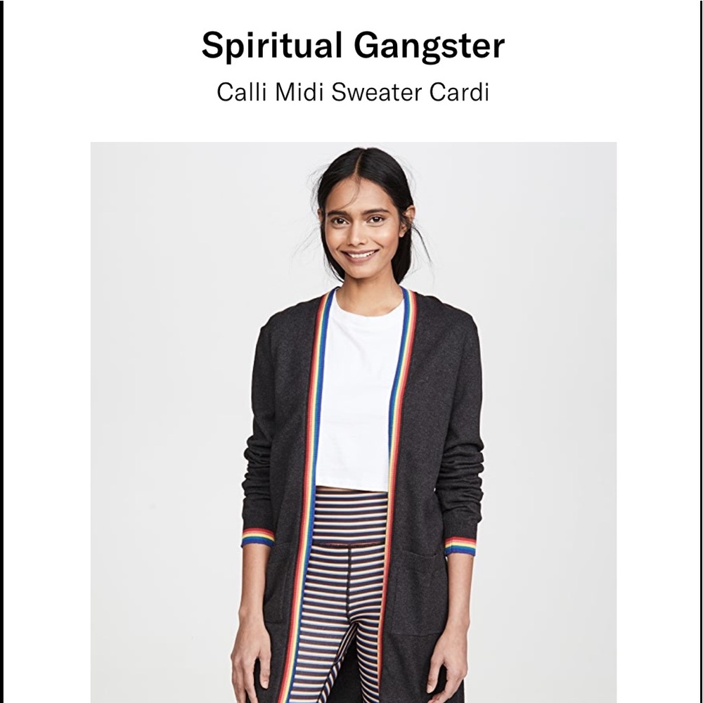 Spiritual Gangster Black Cardigan with Striped Accents